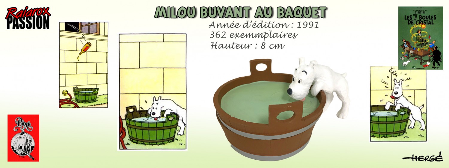 Milou buvant au baquet - Statuette résine H 8 cm