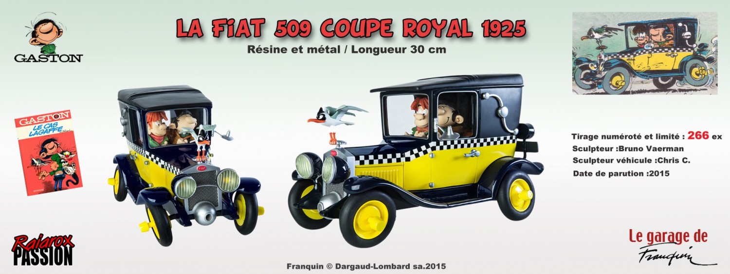 Gaston Lagaffe Fiat 509 coupé royal 1925 - Statuette résine 30 cm