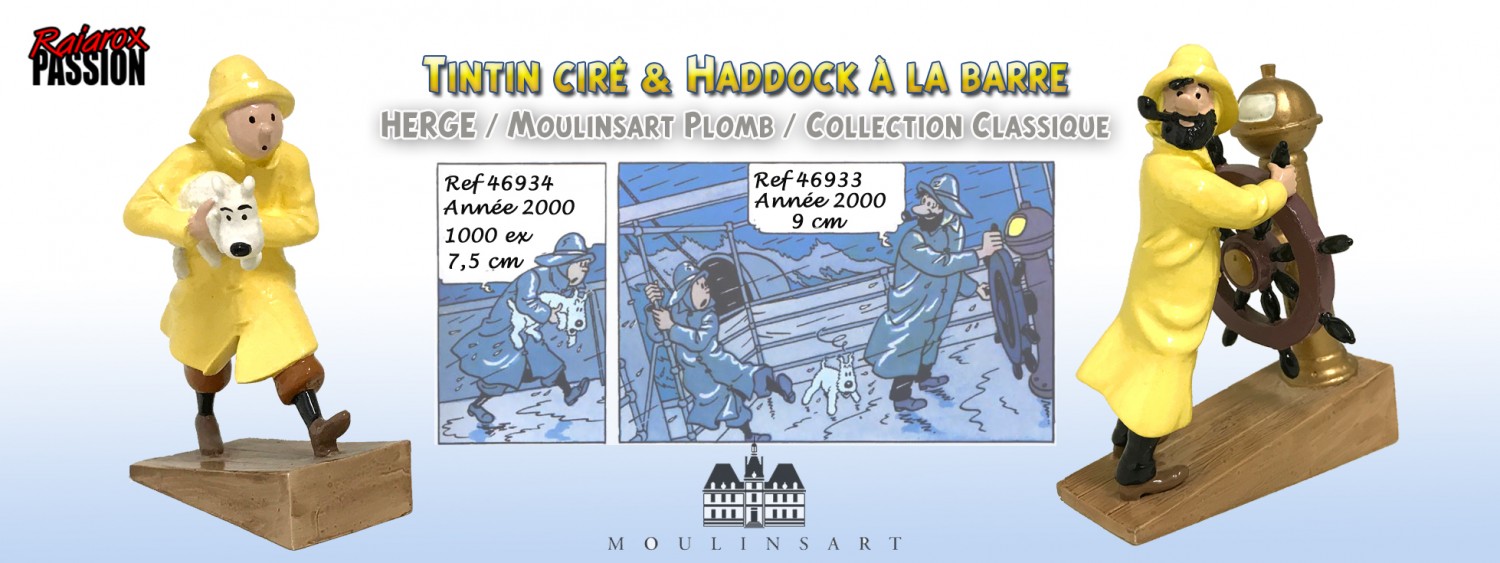 Tintin ciré & Haddock à la barre - Figurines métal 9 cm