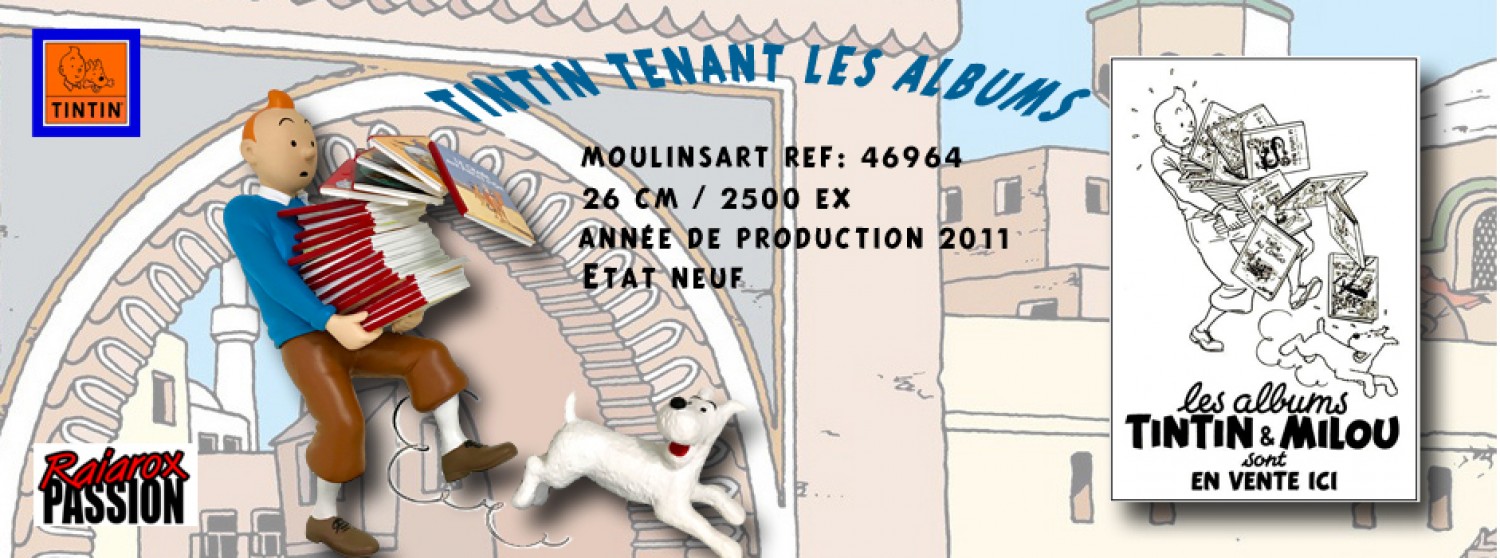 Tintin tenant les albums - Statuette résine 26 cm