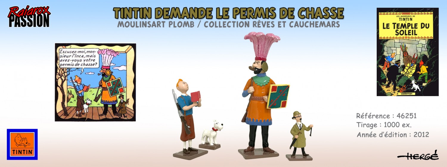 TINTIN DEMANDE LE PERMIS DE CHASSE - Figurine métal H 10,5 cm